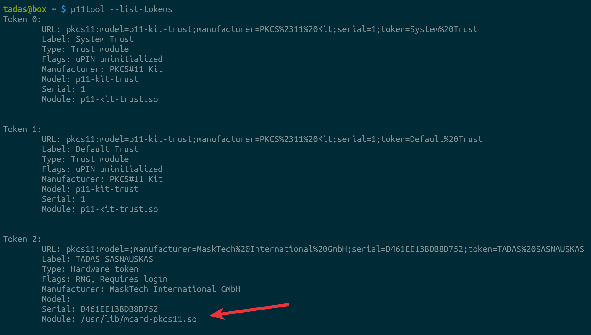 p11tool --list-tokens now displays mcard